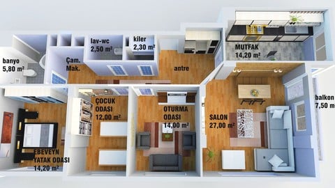 Sketch Up ile Mimari 3D kat planı modelleme eğitimi