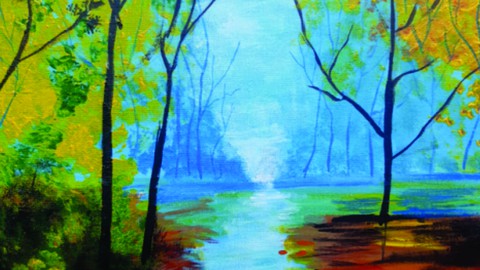 Pintura em tela de paisagens para iniciantes